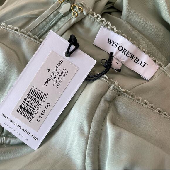 WeWoreWhat Corset High Low Maxi in Fog Green Satin Charmeuse Women’s Sz 4 - Picture 5 of 7